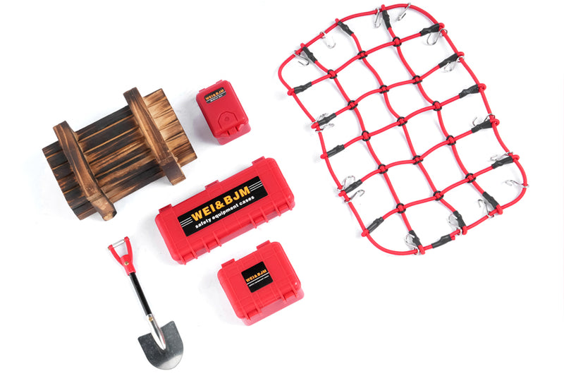 3-in-1 Storage Box, Wood Box, Luggage Net, and Shovel Set for 1/10 RC Cars (4pcs)