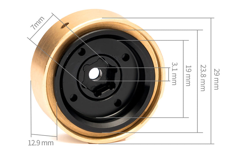 BATRAZZI 0.8" Aluminum 4-Slot Road Wheels Black 4pcs for SCX24/CR24/FCX24M (Discovery/Range Rover)