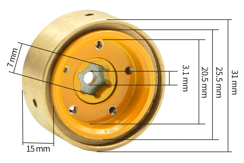 BATRAZZI 0.9" Aluminum Star Road Wheels Yellow 4pcs for SCX24/CR24/FCX24M (D90/D110)