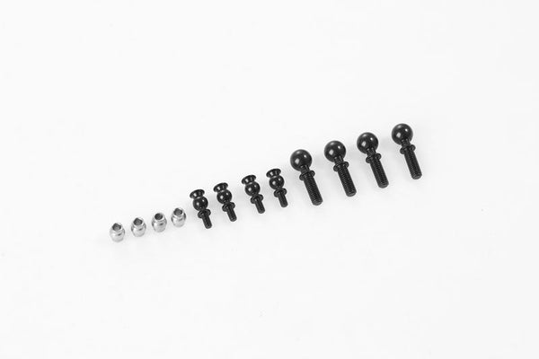 Ball head screws set for RC models, varying sizes in black and silver finishes.