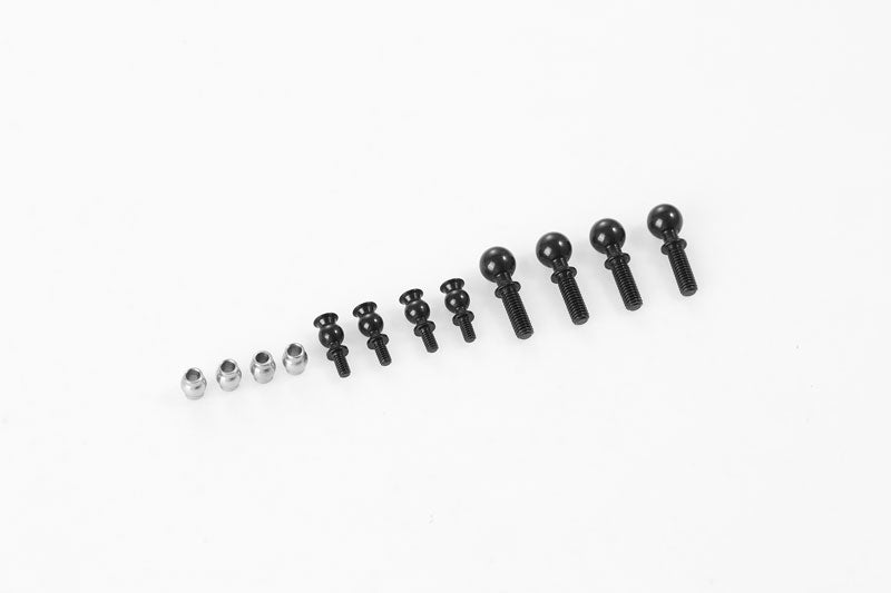 Ball head screws set for RC models, varying sizes in black and silver finishes.